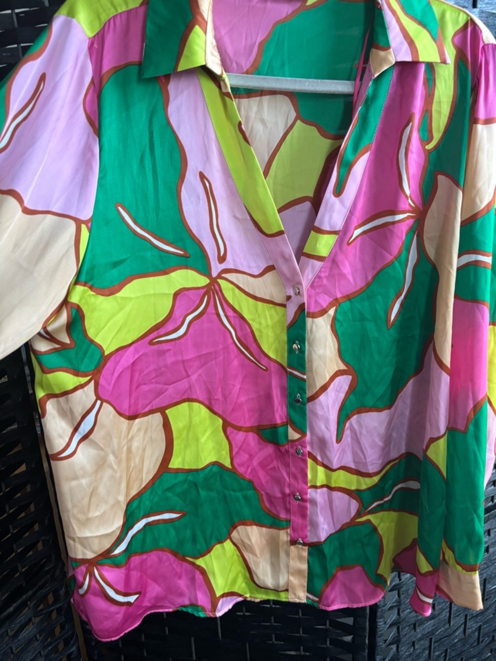 Zara Colorblock Silk Blouse - Green Pink Yellow - Picture 3 of 5